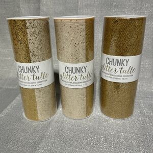 Gold Chunky Glitter Tulle Lot of 3 - 6 in x  15 yards each